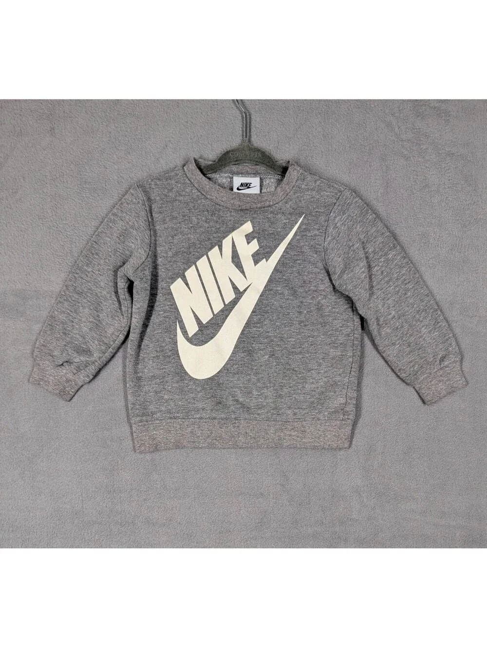 Nike Unisex 18M Gray Fleece Crewneck Sweatshirt Big Logo Swoosh Pullover Toddler